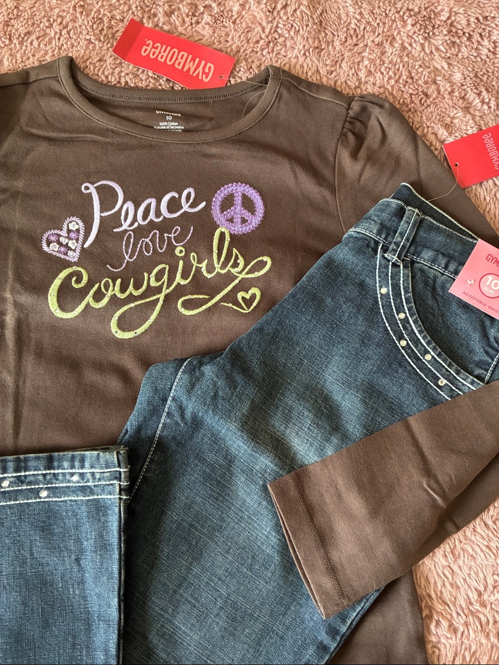 Gymboree Brown Long-Sleeve 'Peace Love Cowgirls' Graphic Tee with Jeans